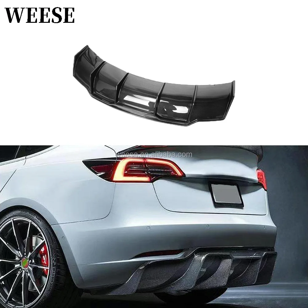

WEESE High Quality V Style Rear Bumper Dry Carbon Fiber Rear Splitter for Teslal Model 3 Rear Lip