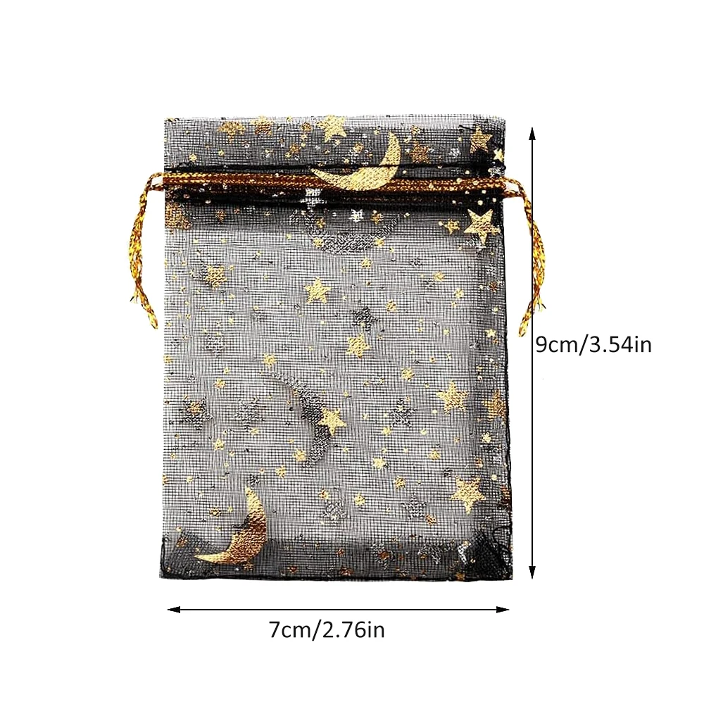 50PCS Mix Moon Stars Drawstring Organza Bags Jewelry Gift Bags Pouches Gold Star Organza Favor Pouches for Christmas Wedding