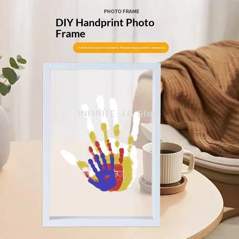 1 Set Family Handprint Photo Frame DIY Wooden Frame Handprint Photo Frame Kit With 6 Paints Pen Eraser Paintbrush Keepsake