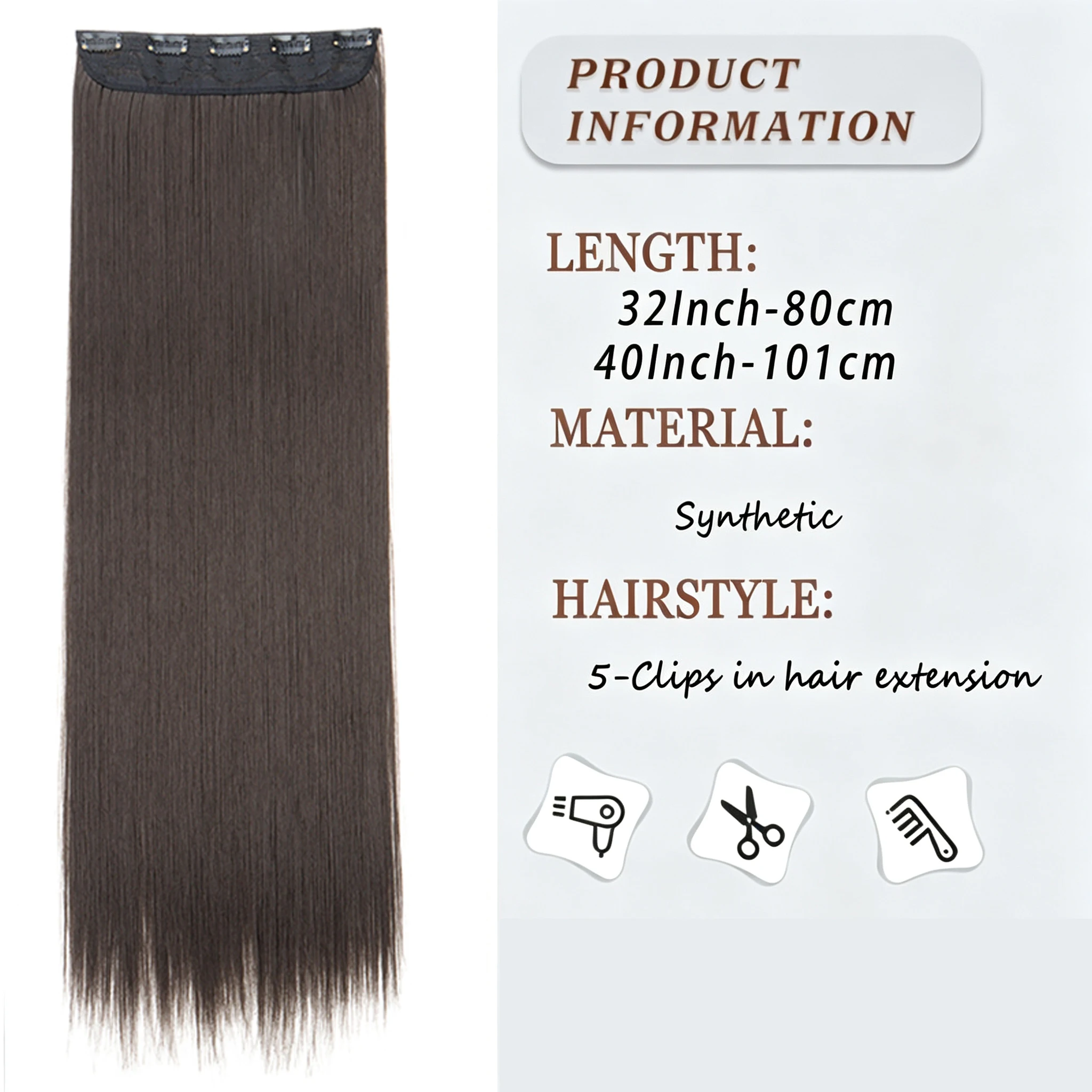 Synthetic 5 Clip In Hair Extensions Long Straight Hairstyle Hairpiece Black Brown Blonde 60/80/100CM Natural Fake Hair For Women