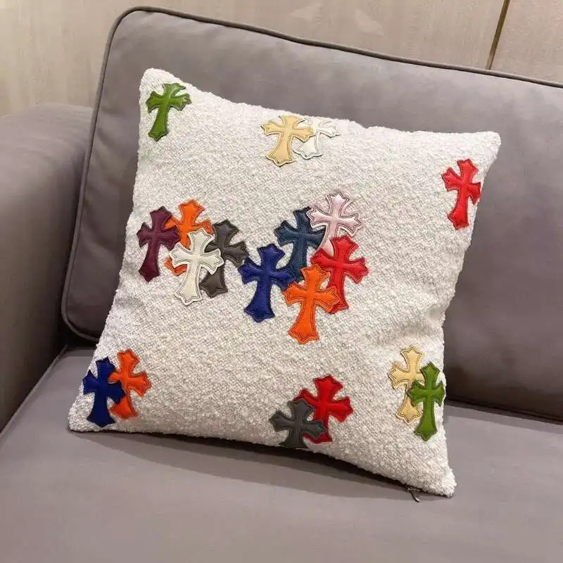 Light Luxury American Cross-stitch Leather Stool, Shoe Changing Stool for Home Living Room, Makeup Stool, Sofa Pillow