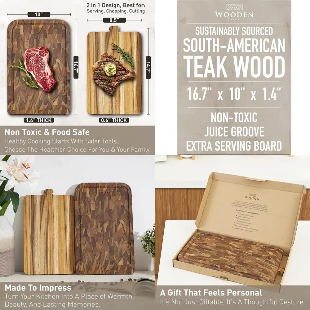 

Большая кухонная разделочная доска из тикового дерева — сервировочный поднос двойного назначения и доска для посуды с каналами для сока, безопасная для еды, готовая к Gi