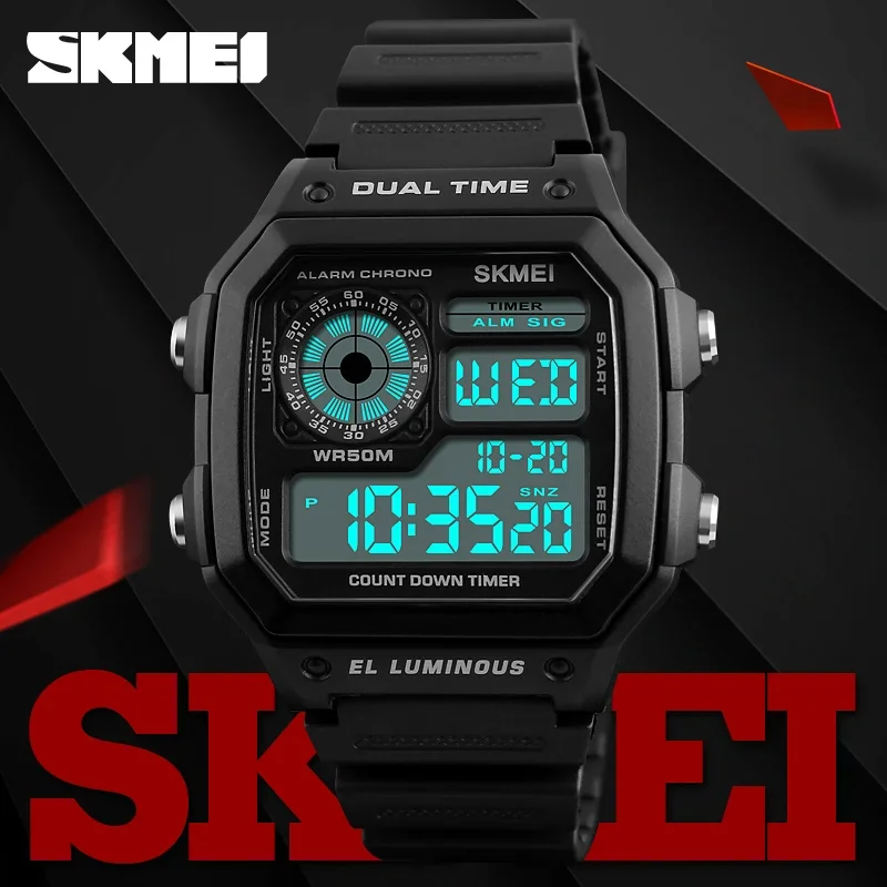 SKMEI 1299 Fashion Men PU Strap Multifunction Waterproof Watches Alarm Male Digital Watch reloj hombre Outdoor Sport Watch