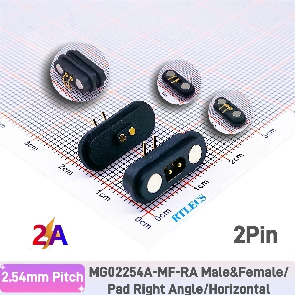 2A wasserdichter magnetischer Pogo-Pin-Stecker, 2, 3, 4, 5, 6 Positionen, federbelastet, 2,54 mm männlich, weiblich, DC-Steckdose, Kontaktleiste