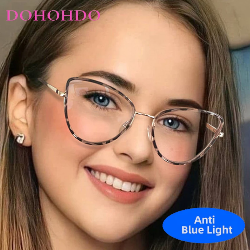 

Retro Metal Cat Eye Glasses For Men Women Luxury Brand Designer Computer Anti-Blue Light Glasses Unisex Fashion Trend Eyeglasses