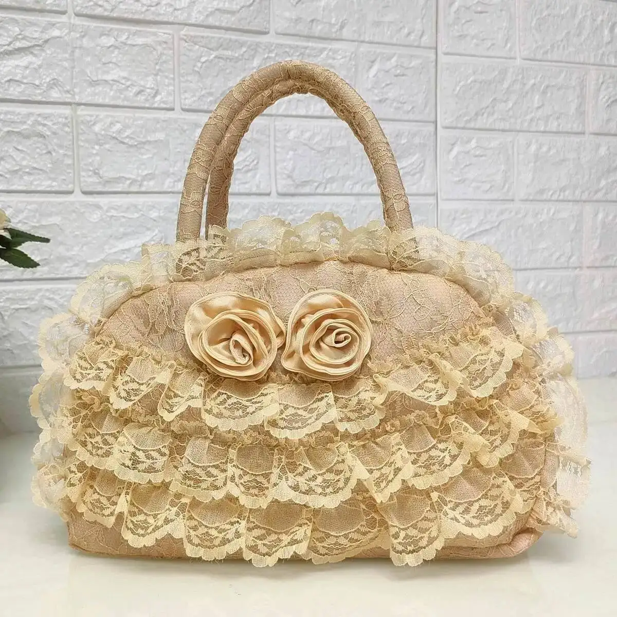 Bloom Fairycore Lace Y2k Hand Women Sweet Cute Bow Handle Pink Bag Purse Female Versatile Lolita Handbag Wallet 2025