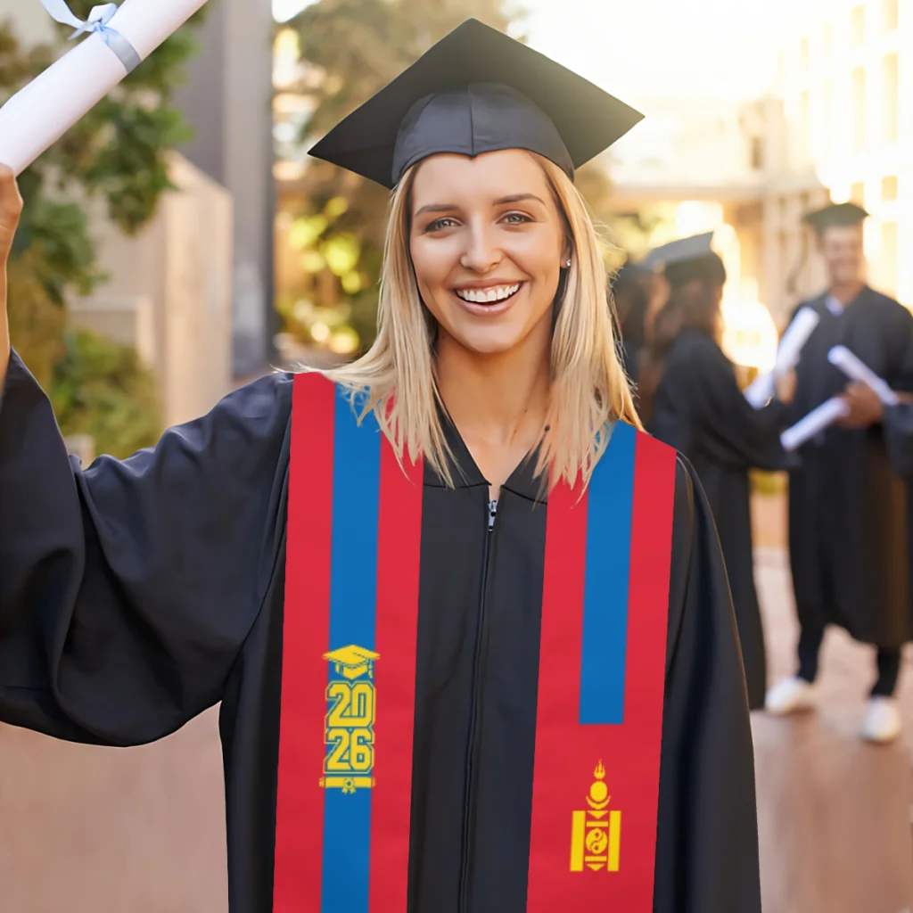 Class of 2026 Mongolia Flag Scarf Graduation Sash Stole International Study Abroad Adult Unisex Party Accessory Top Print