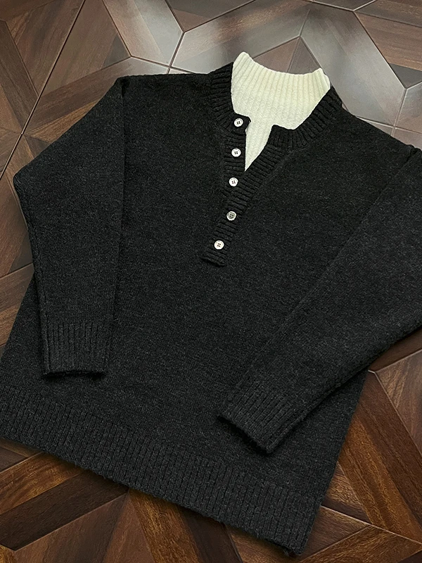 

Мужской вязаный свитер American Sle с высоким воротником, имитация двухслойного, зимний, модный, утяжеленный, классический дизайн, трикотаж