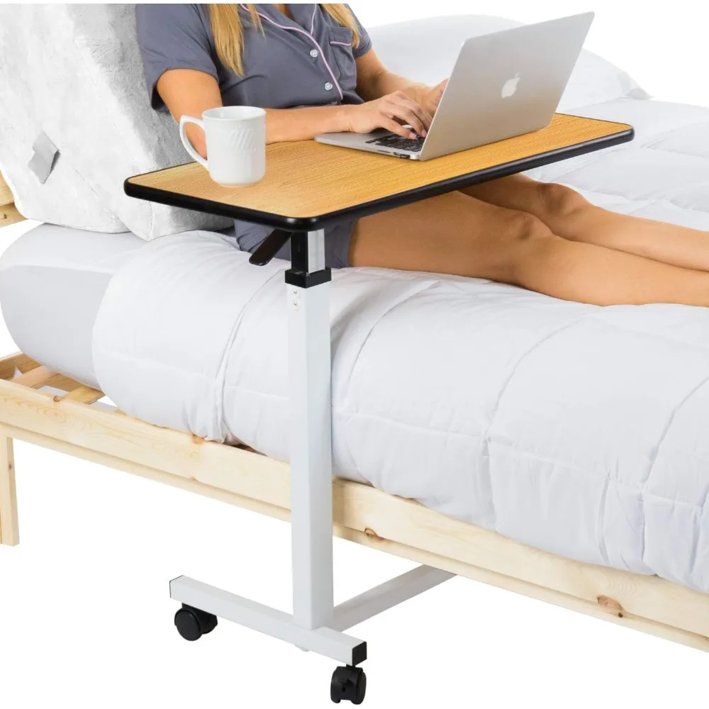 

Overbed Table (XL) - Hospital Bed Table - Swivel Wheel Rolling Tray - Adjustable Over Bedside Home Desk