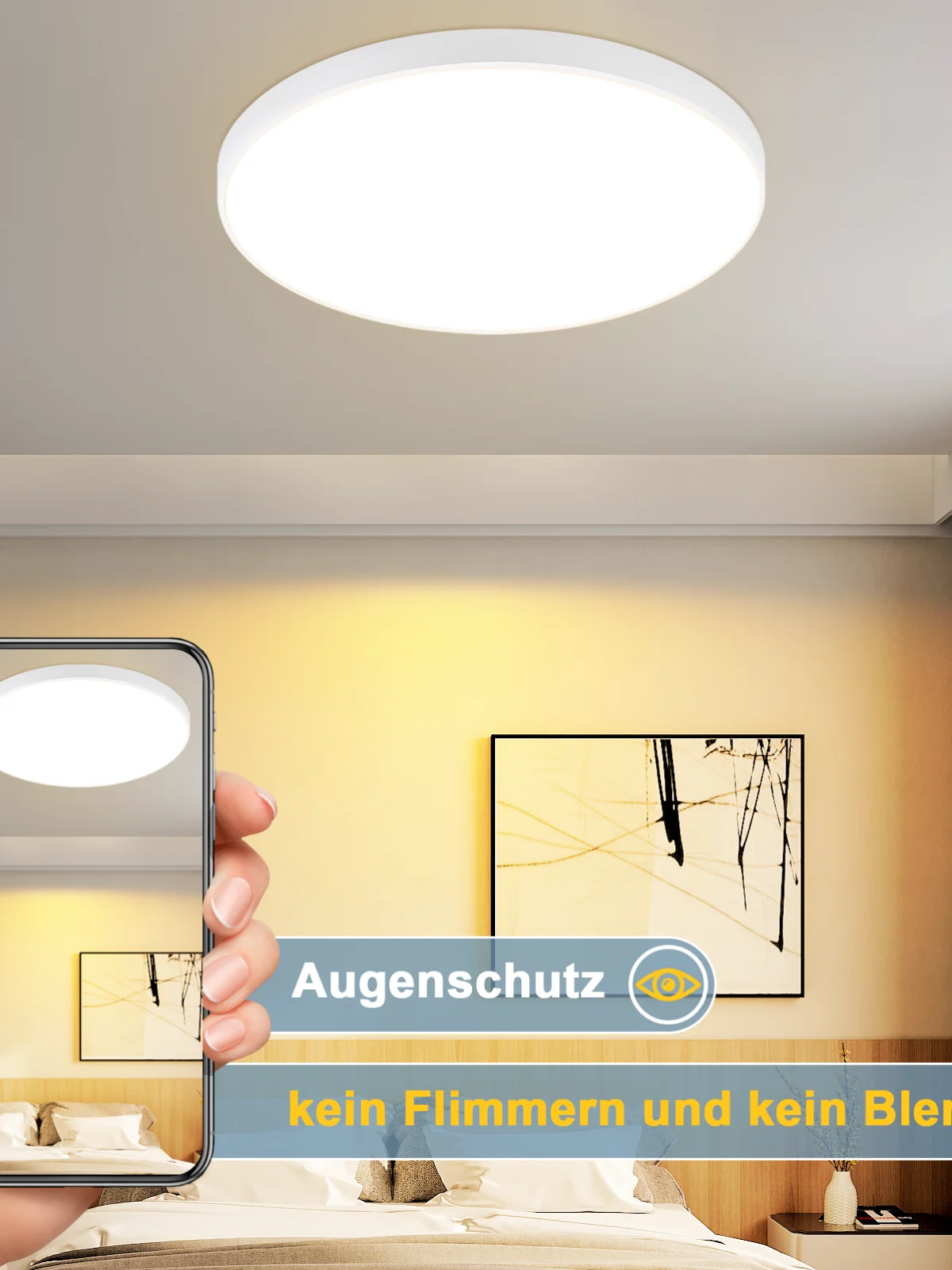 Cliheet Weiße LED-Deckenleuchte, 21 cm, rund, 12 W, 3000 K, IP44, wasserdicht, modern, für Badezimmer, Küche, Flur