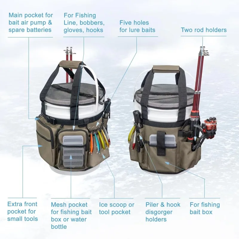 Tool Organizer Ice Fishing Bucket Organizer Bucket Adjustable Bucket with Tackle Holder Tackle Bag