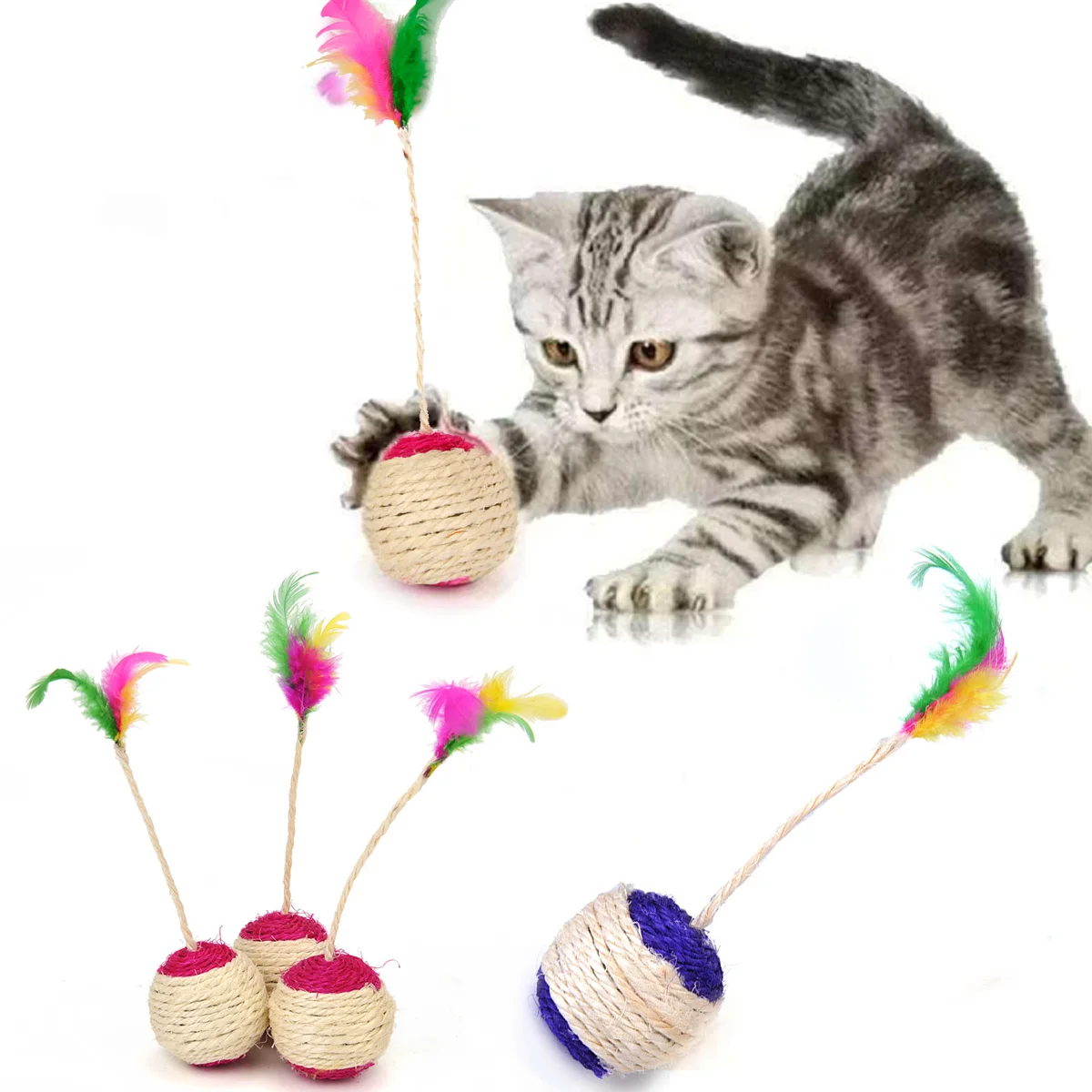 

1 Pc Cat Toy Sisal Scratching Ball Training Interactive Toy for Kitten Pet Cat Supplies Feather Toy