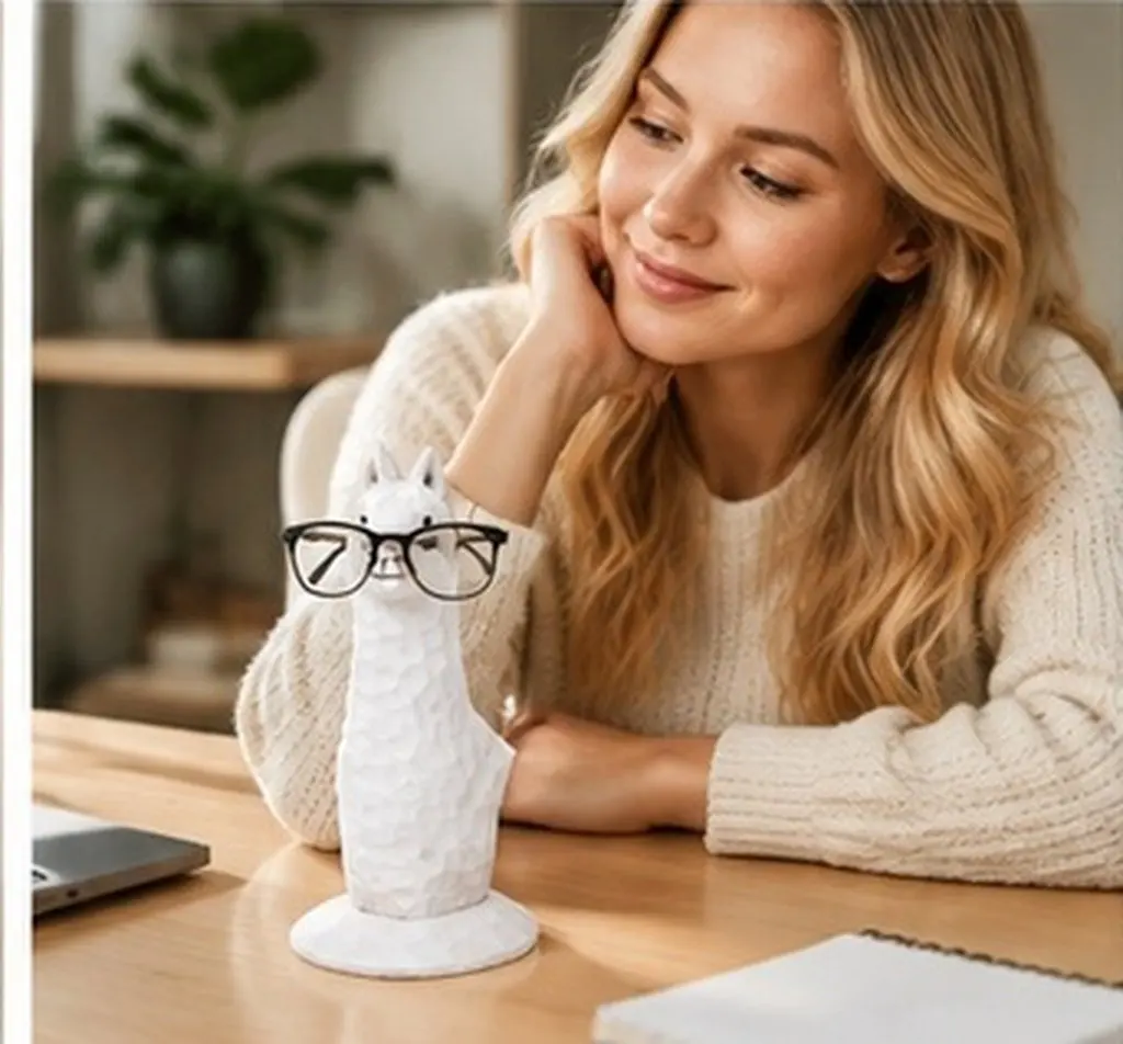 Premium Carved Wood Cartoon Alpaca Glasses Stand Eyeglass Holder for Office Home Dresser Nightstand Display Stand Wood Eyewear