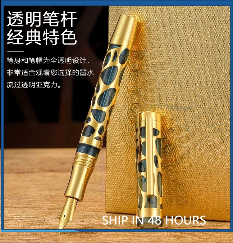 For Asvine V169 Metal Hollow Fountain Pen Vacuum Filling Business Gift Set