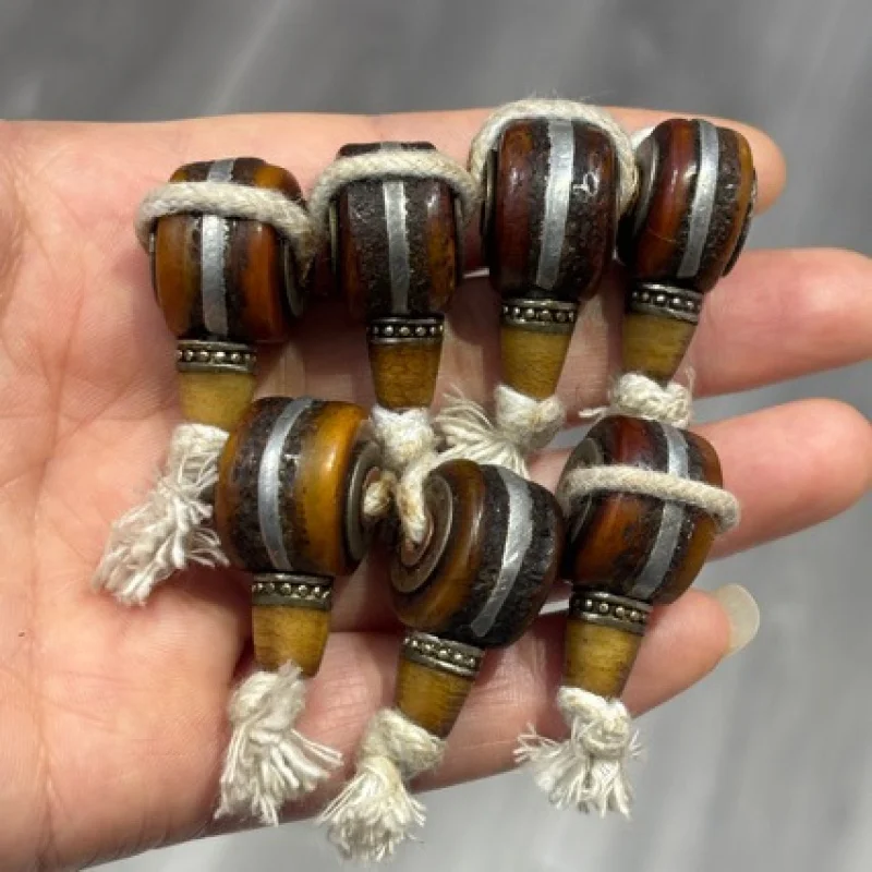 Tibetan-style three-way accessory vintage bone brass inlaid pagoda spacer bead