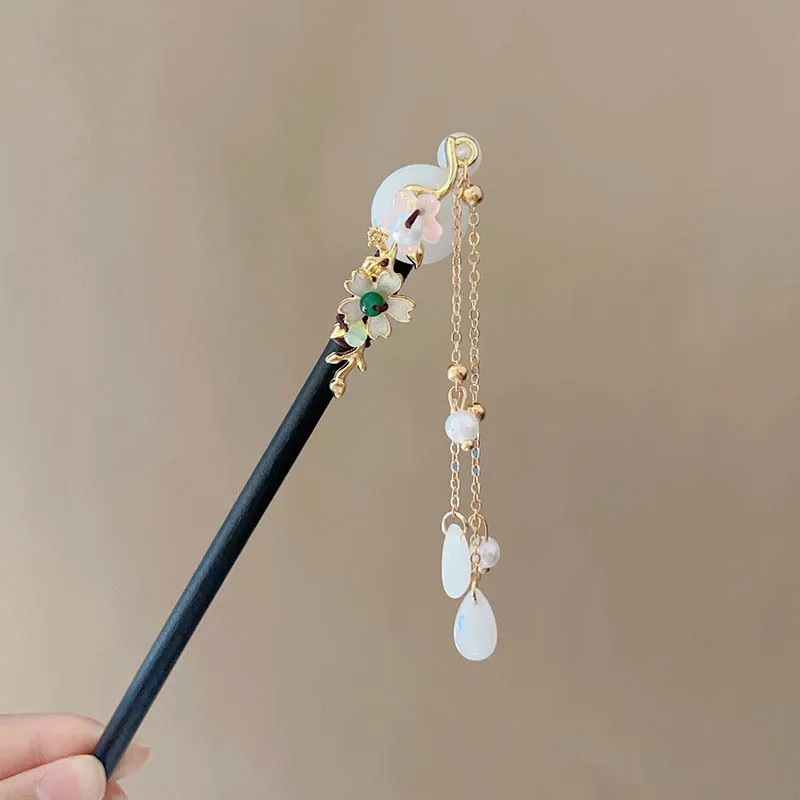 

Деревянные заколки в древнем стиле, подвески мира в форме цветка, украшения для волос с кисточками, спиральные заколки для волос