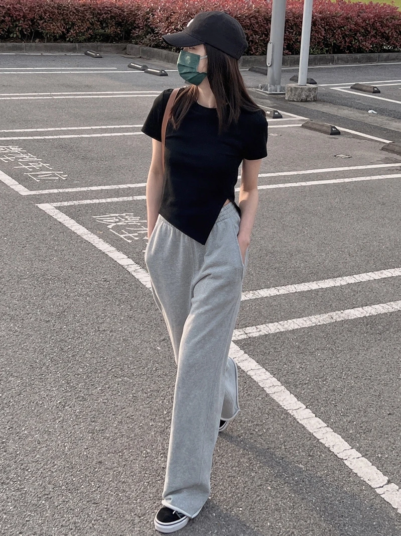 

Женский летний топ из хлопка с асимметричным вырезом, приталенный, однотонный, модель 7AM0PM