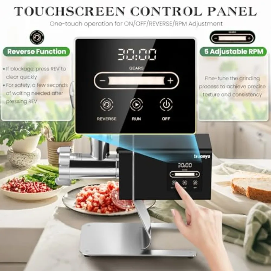 1.3HP 業務用ミートグラインダー、頑丈なステンレス鋼構造とタッチスクリーン制御で効率的かつ楽々に