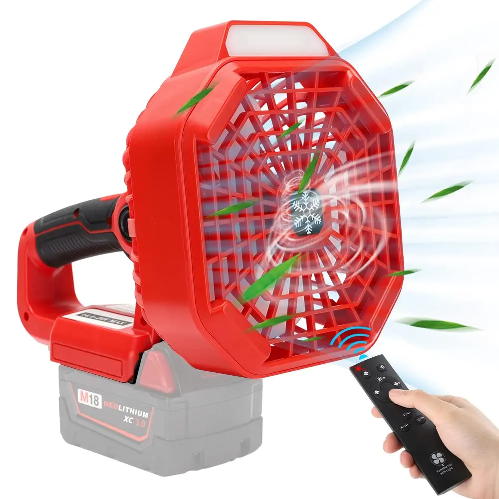 

Cordless Portable Fan for Milwaukee 18V Li-ion Batteries LED Camping Fan with USB Port for Repairing Cars and Outdoor Camping