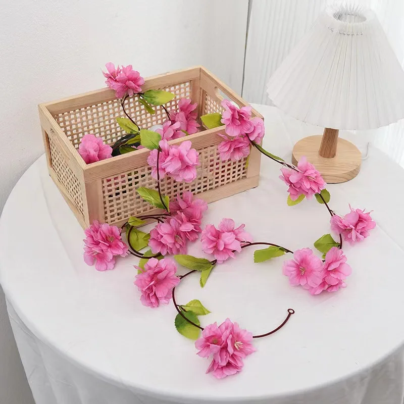 2.2m Artificial Flower String with Leaves Silk Cherry Blossom Rose Ivy Vines Living Room Garden Wedding Garland Arch Decoration