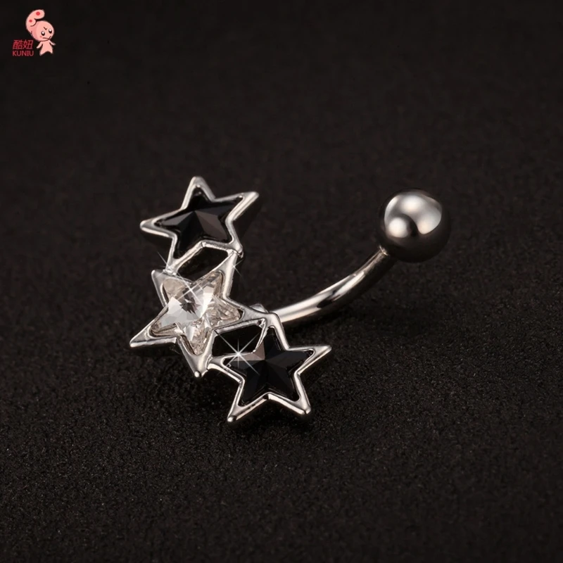 Harajuku Star Pentagram Rhinestone Bellybutton Rings for Women Punk Charm Cool Trend Navel Rings Fashion Y2k Piercing Jewelry