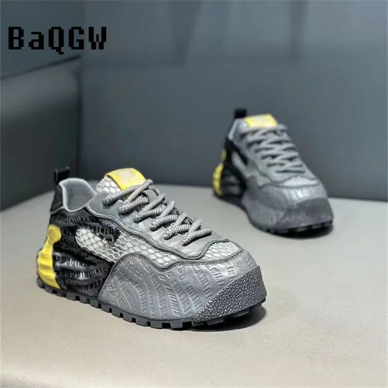 Color Block Designer Chunky Sneakers Men Running Shoes Fashion Casual Breathable Mesh Increased Internal Thick Platform Shoes