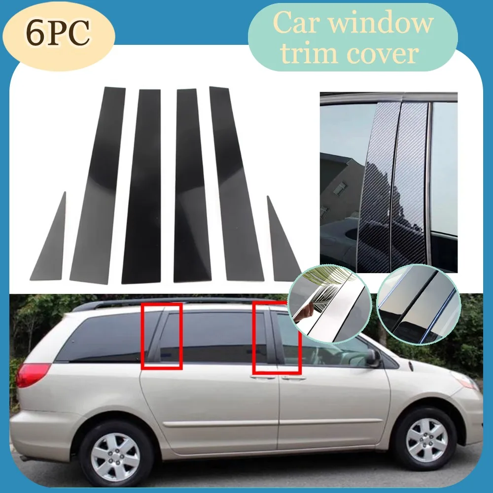 Silver Carbon Gloss Black Pillar Posts Fit For Toyota Sienna 2002 -2004 2005 2006 2007 2008 2009 Column B C  Window Trim Cover