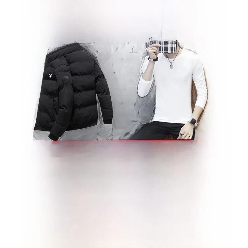  Men's ort Thiened Winter Jaet 2024 New Sle Stand Collar Warm Coat Autumn Winter Outerwear Polyester Elastic F...