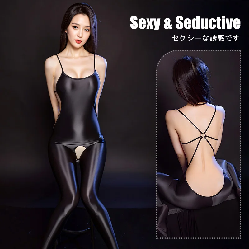

2025 женское сексуальное блестящее атласное боди с открытой промежностью, колготки, комбинезон, трико, эротическое белье для секса, порно костюмы для косплея