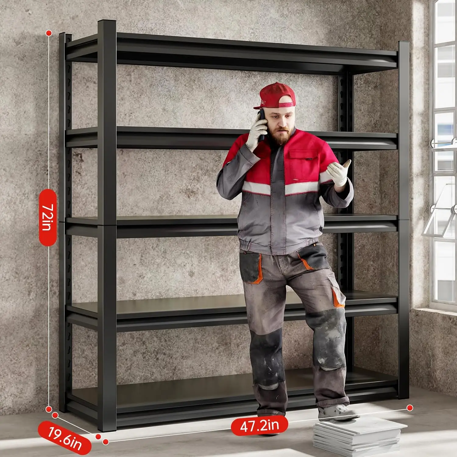 72" H Garage Shelving Unit, Garage Storage Shelves 2800LBS Heavy Duty Shelving, Adjustable 5 Tier Metal Shelving Utility