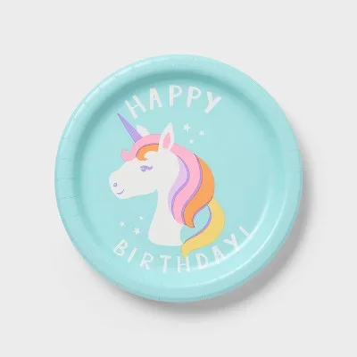 Disposable Plates 20Ct Unicorn "Happy Birthday" Dinner for Snacks and Celebrations