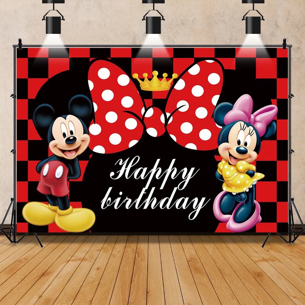 Custom Vinyl Disney Mickey Minnie Mouse Party Backdrops Cartoon Background Wall Cloth Baby Shower Kids Birthday Party Decoration