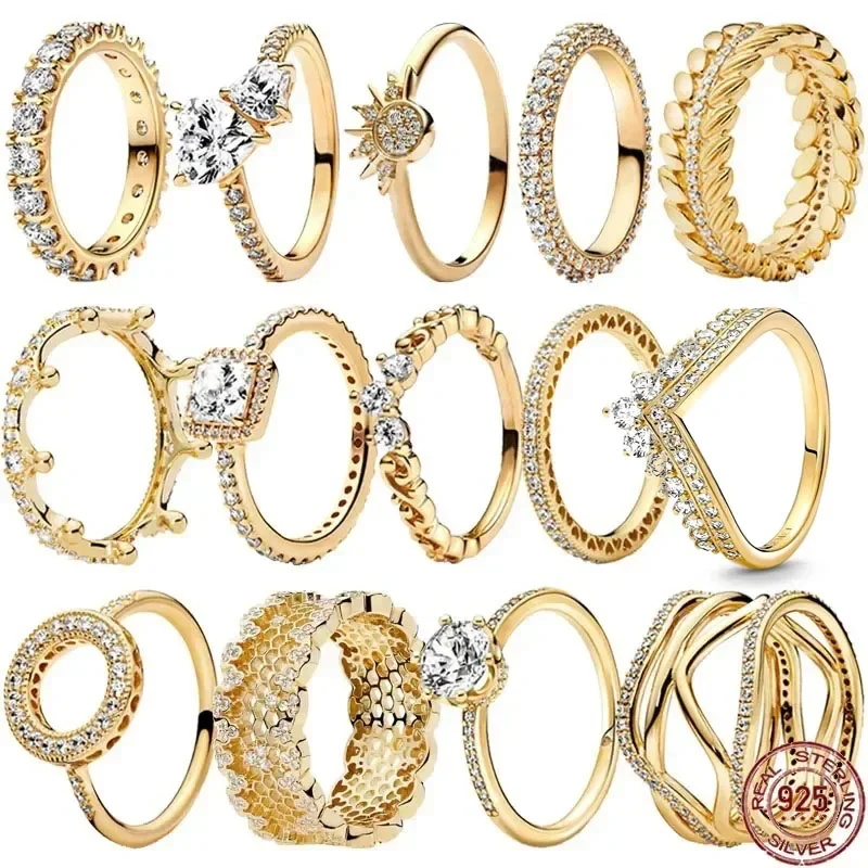 

925 sterling silver multi-color ring, sparkling luxury crown, heart-shaped square charm women's ring, couple jewelry gift