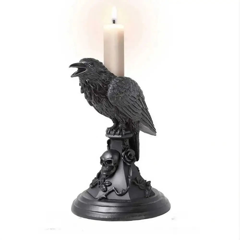 

Durable Resin Halloween Gothic Candle Holder Black Owl Crow Candle Holder Crow Gothic Owl Candle Stick Desktop