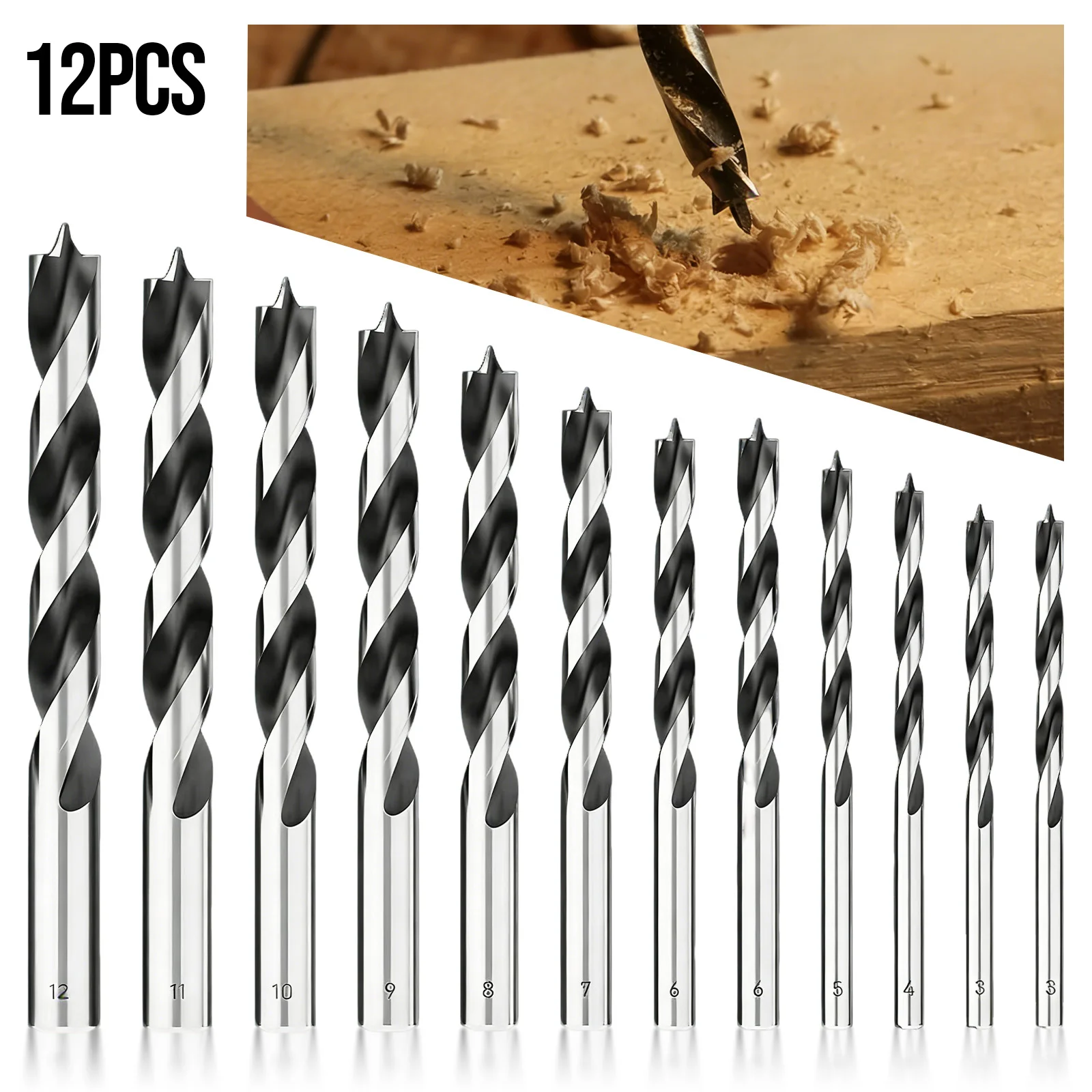 

Набор сверл по дереву, 12 шт., с двойной канавкой 3–12 мм, углеродистая сталь для быстрого и чистого сверления по дереву, деревообработке и самостоятельного изготовления