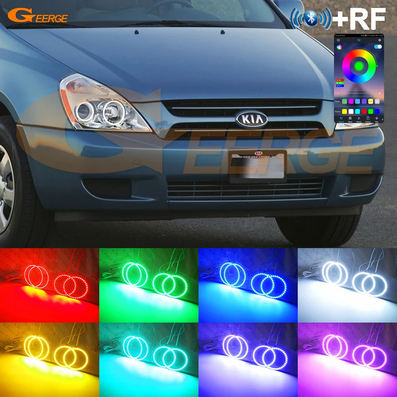 

Для Kia Grand Carnival Sedona VQ 2006-2013 2014 дневной свет Bluetooth App Ультра яркие многоцветные RGB светодиодные кольца с ореолом ангельских глаз