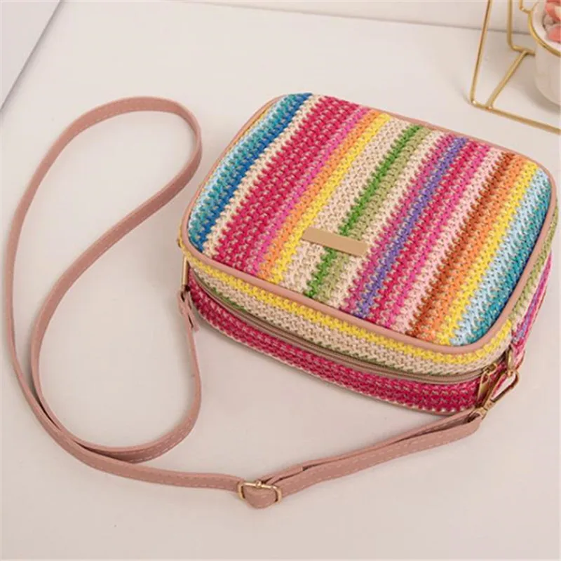 Trend ige Damen taschen, modisches und künstlerisches Weben, mehrfarbige Stroh gewebte Taschen, Umhängetaschen im ethnischen Stil, Damen taschen – Detail 5