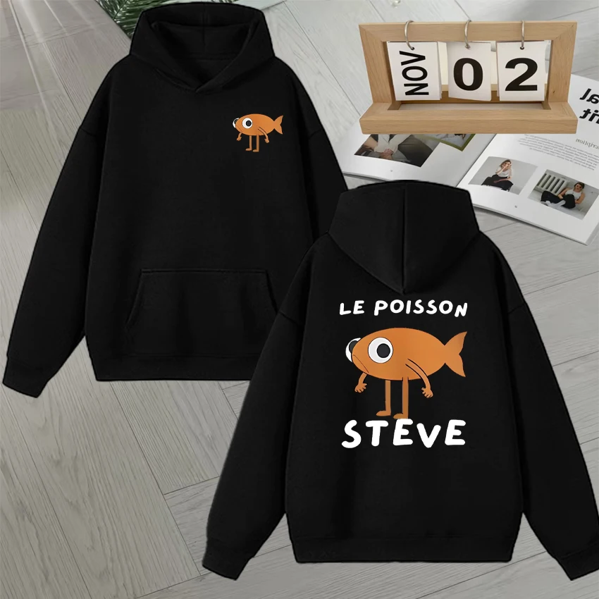 

Hot Funny Fish Le Poisson Steve Meme Loose Autumn Winter Graphic Fleece Hoodies Men Women Double Sided Print Casual Sweatshirts