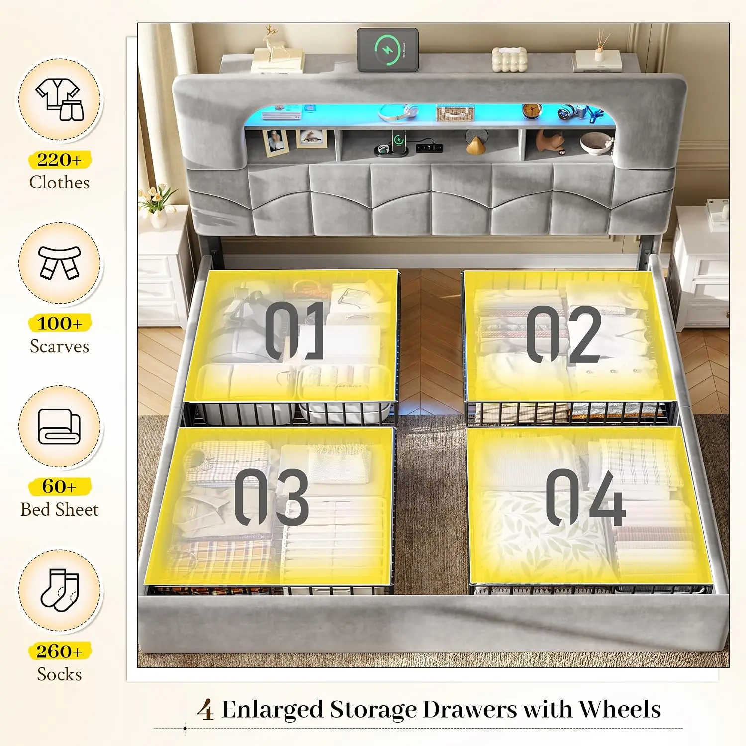 Bettgestell in Kingsize mit 4  – King Size Bed Frame With Storage Drawers Bewertung und Preis