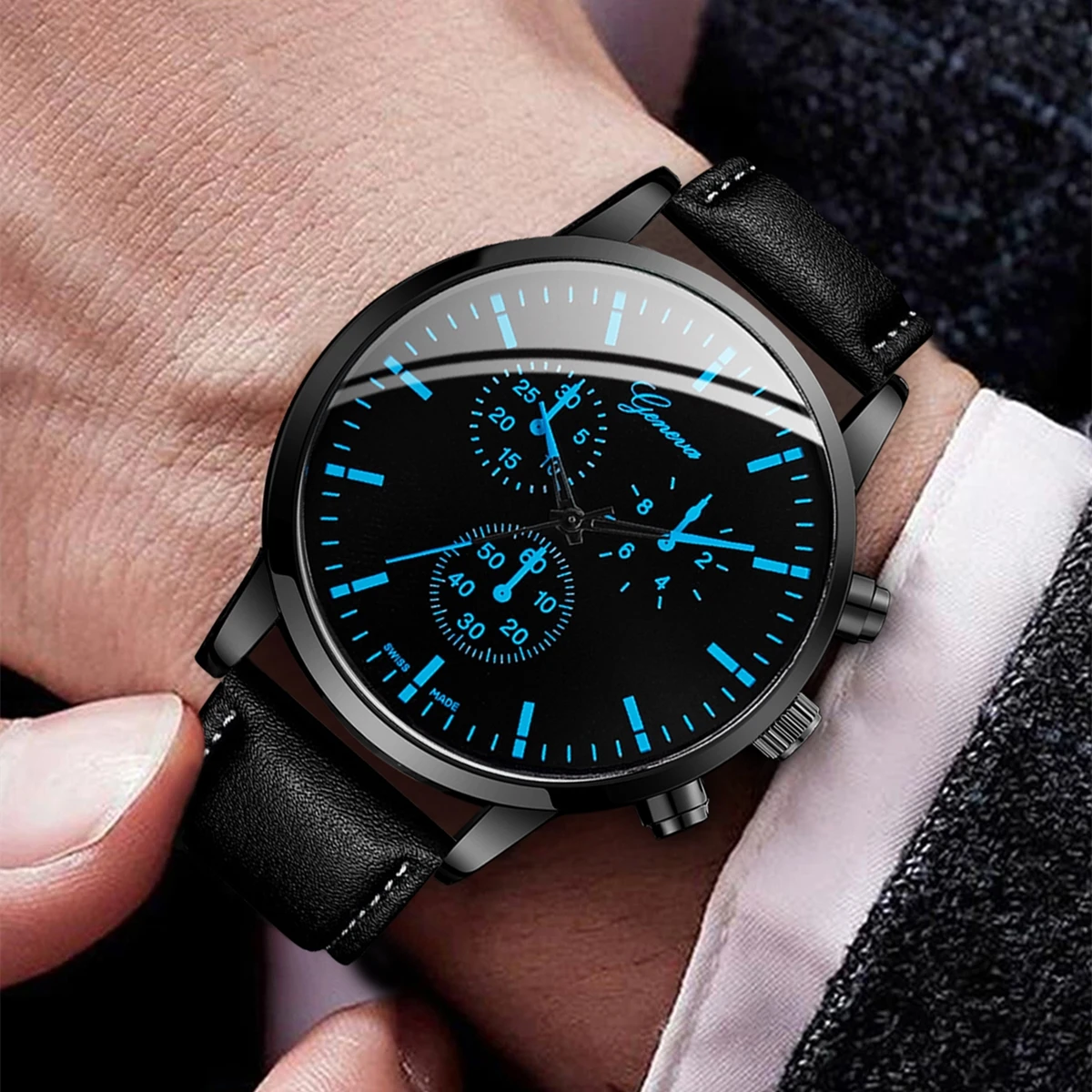 3pcs/set Men's Watch Casual Fashion Trendy Scale Dial Simple Classic Quartz Watch+Hand Rope+Necklace (Box Not Included)