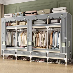 Wardrobe fabric with drawers, simple wardrobe, large double reinforced and thickened steel pipe fabric wardrobe