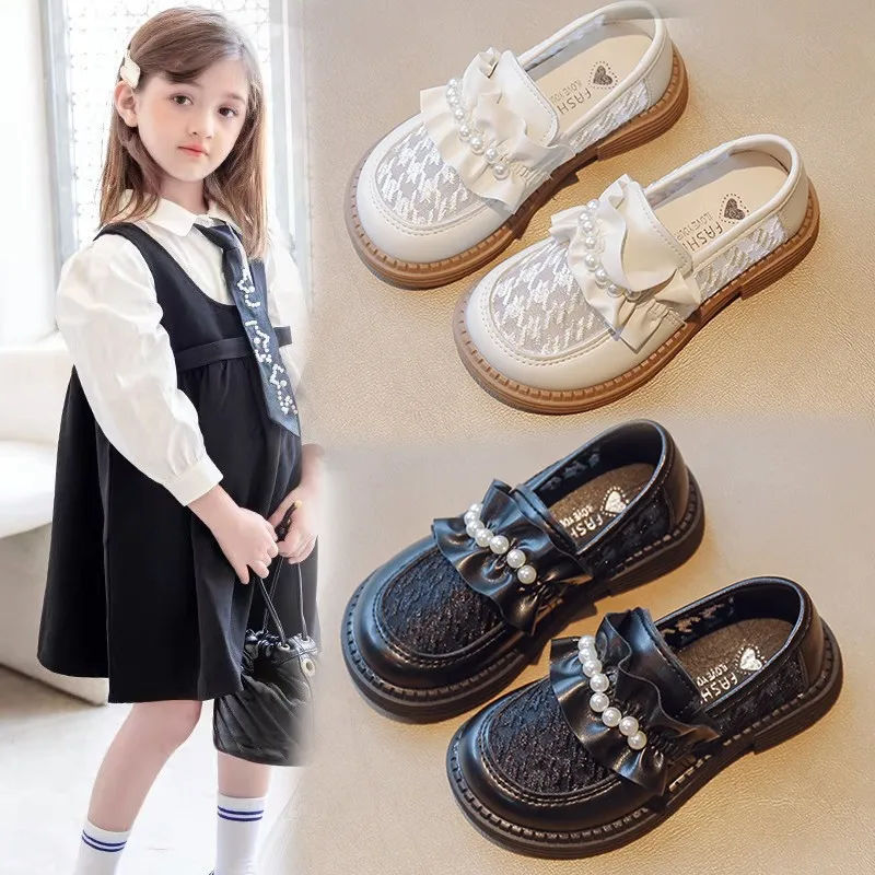 Girls Lace Beautiful Summer Sandals Soft Banquet Student Kids Elegant Beaded Leather Shoe Comfortable Princess Children