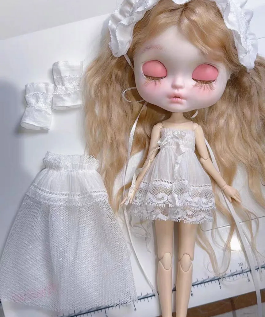 

3 шт. белая классическая юбка Blythe/landoudou без бретелек/чехол на рукав/половинная юбка (подходит для Lulu,ymy24,Ob22,24,26,zone, Jenny)