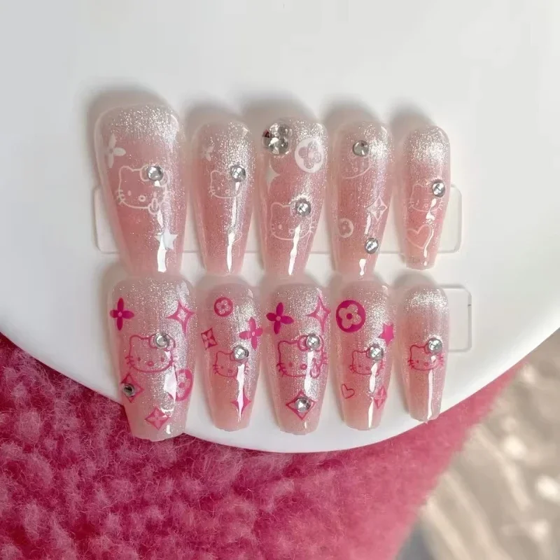 

KT Official False Nails 24PCS Long Almond Shape Glossy Nail Tips with Rhinestones Cute Kawaii Nail Art Gift