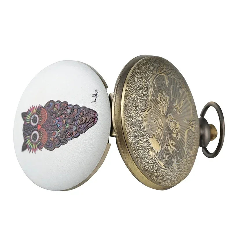 Vintage Colorful Night Owl Design Full Hunter Quartz Pocket Watch for Men Women Necklace Chain Clock To Kid Antique Reloj