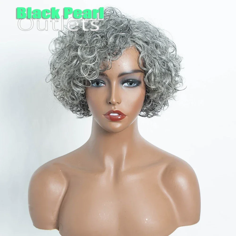 Brazilian Jerry Curl Short Grey Wavy Bob Wigs Nature Remy Human Hair Machine Made Silver Wigs For Black Women Full machine wig