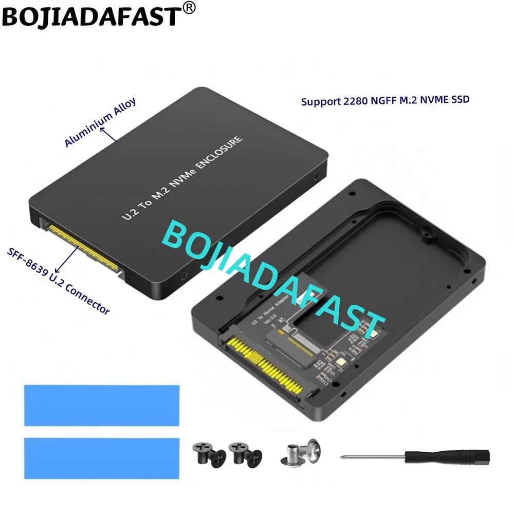 U.2 SFF-8639 Connector to NGFF M.2 M-Key 2280 M2 NVME SSD Adapter Card With Aluminum Enclosure Case