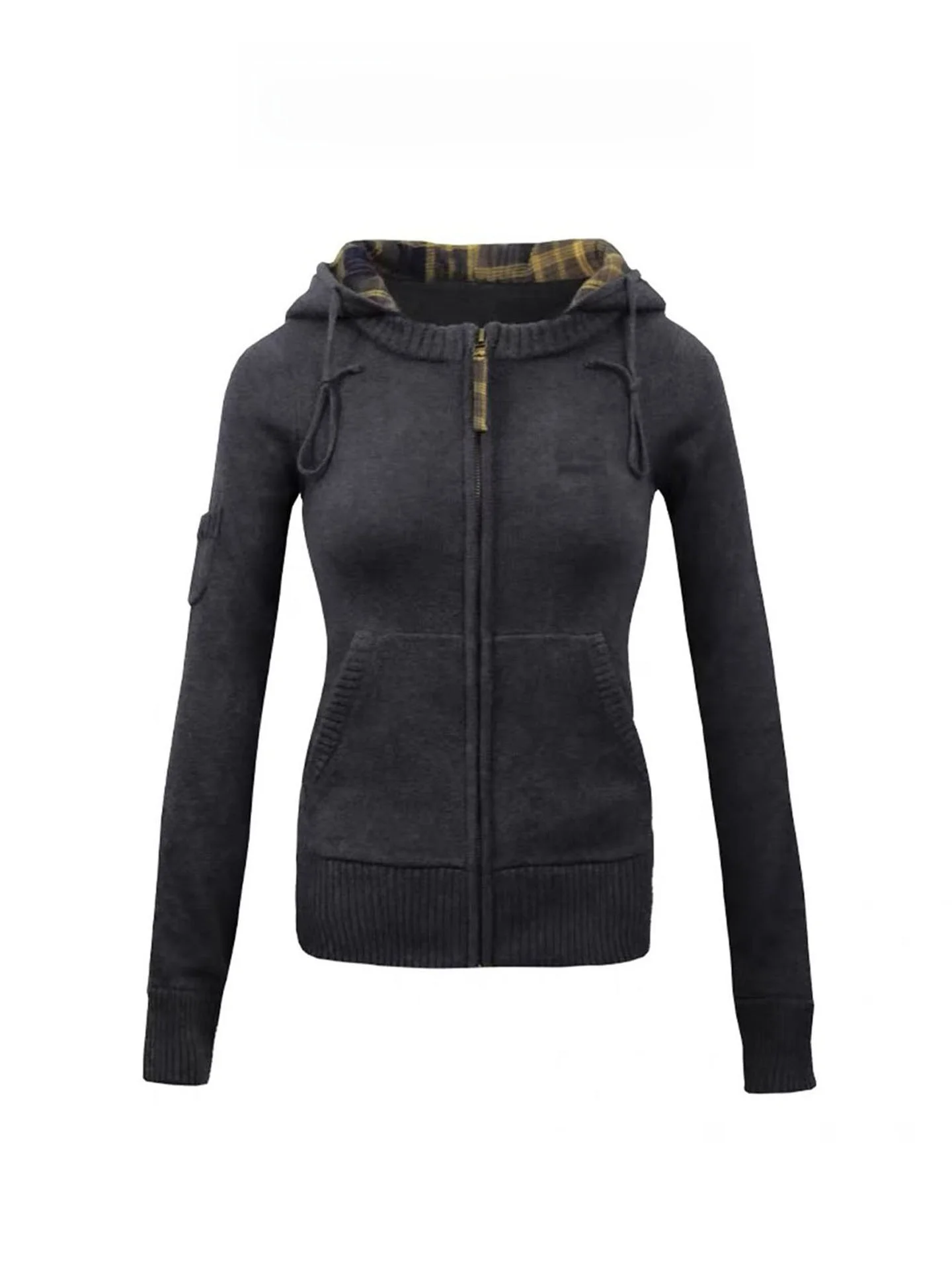 الرجعية الأمريكية منقوشة قلنسوة بسحاب المرأة محبوك سليم صالح الخريف الراقية المشاعر ملابس خارجية حامل الطبعة تخفيف Sle #1