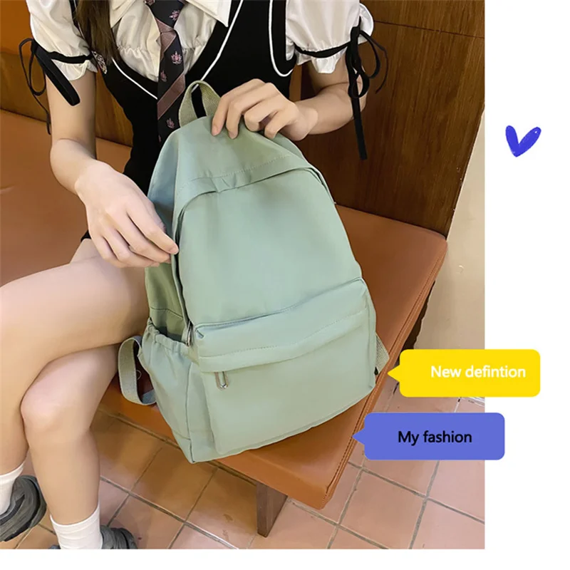 Simple Solid Color Backpack Women 2023 Waterproof Nylon School Bags For Teenager Girls Bookbag Lady Travel Backbag Shoulder Bag