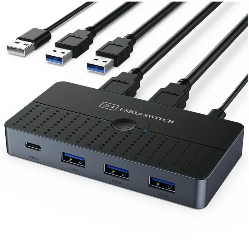 Stylish-USB3.0 Computers Sharing Switch Box 2 In 4 Out KVM 2X4 USB 3.0 Switcher Selector For Keyboard Mouse Printer Monitor PC